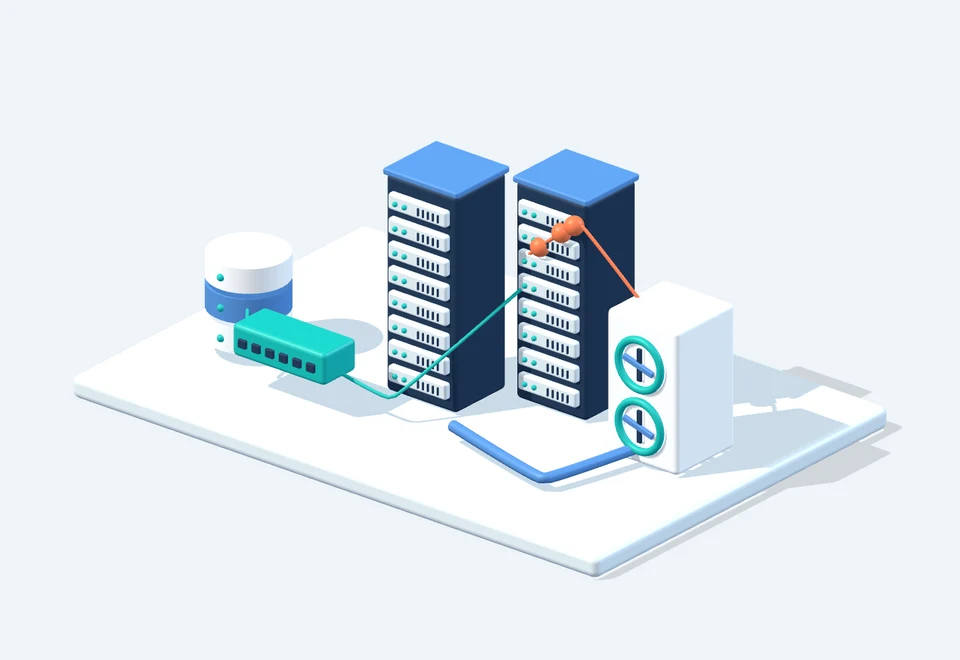 Two detailed GPU racks connected to storage and a network switch, with an independent cooling tower and heat path.